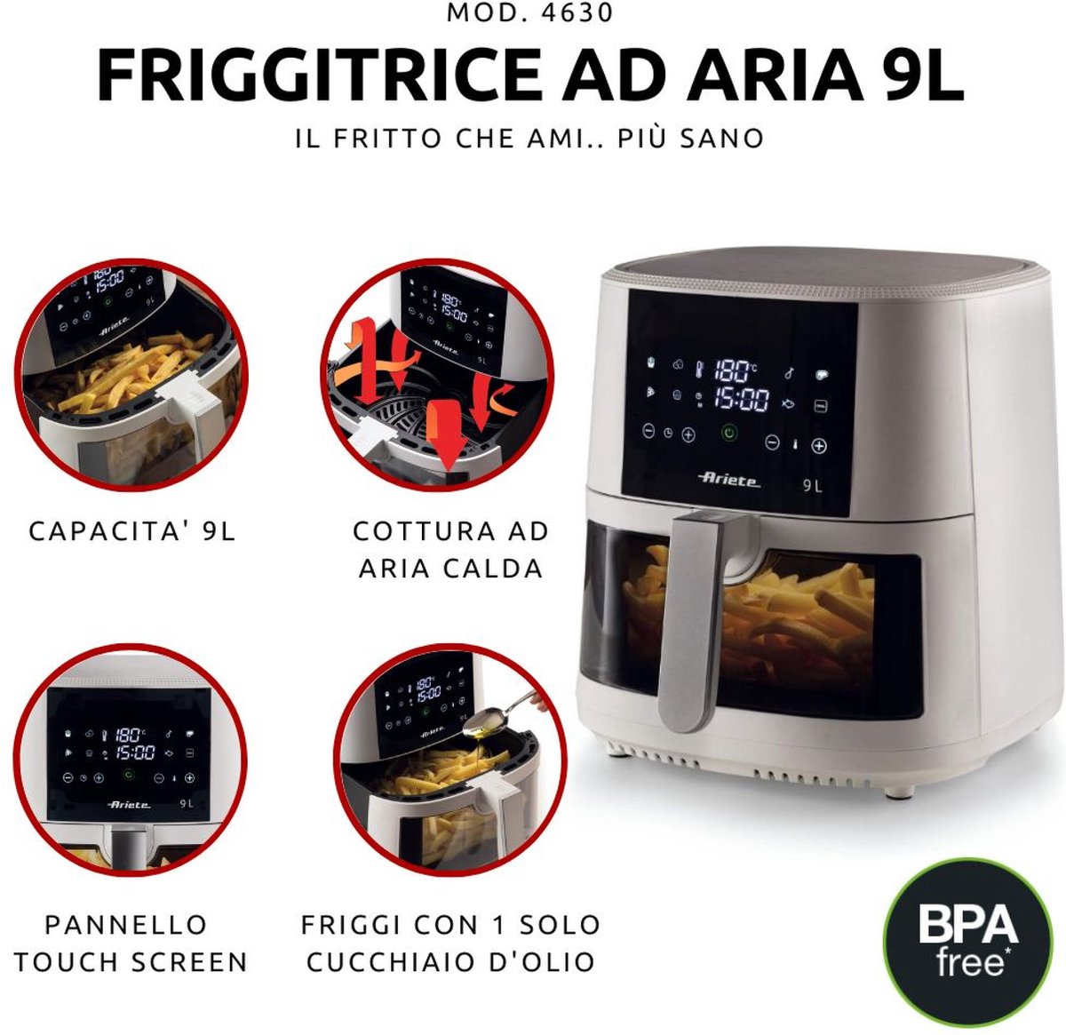 Ariete 4630 Airfryer 9L Wit