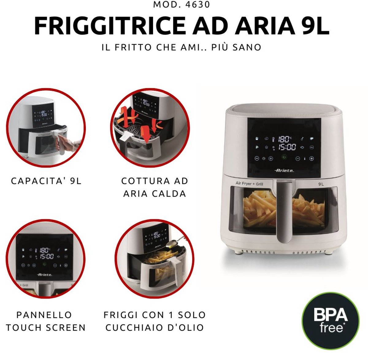 Ariete 4630 Airfryer 9L Wit