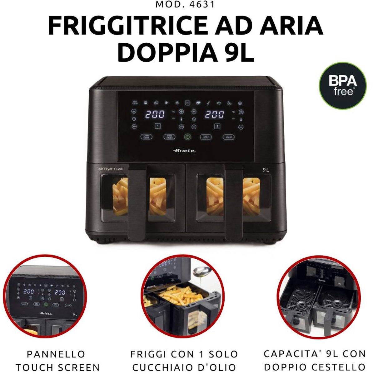 Ariete 4631 Dubbele Airfryer 9L Zwart