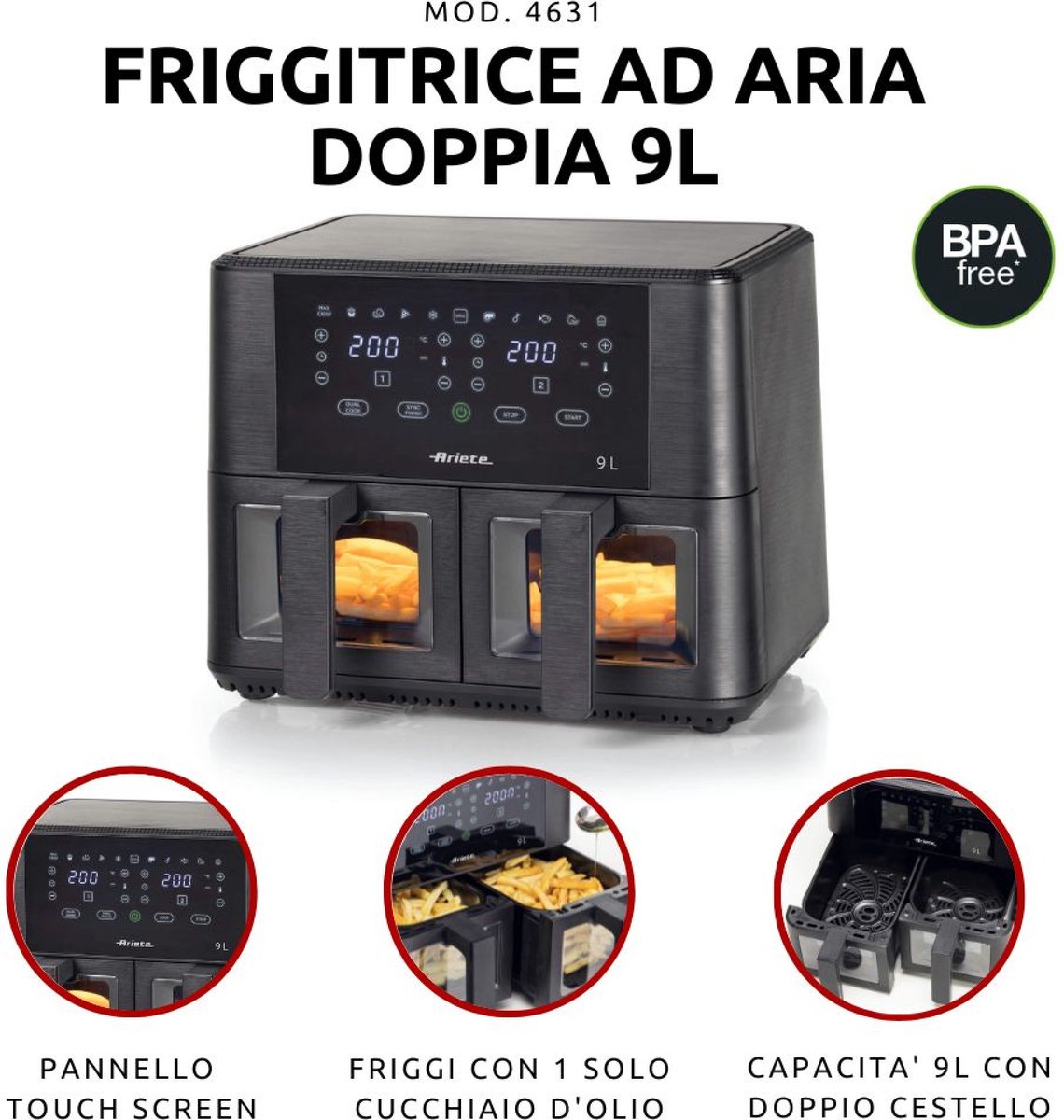 Ariete 4631 Dubbele Airfryer 9L Zwart