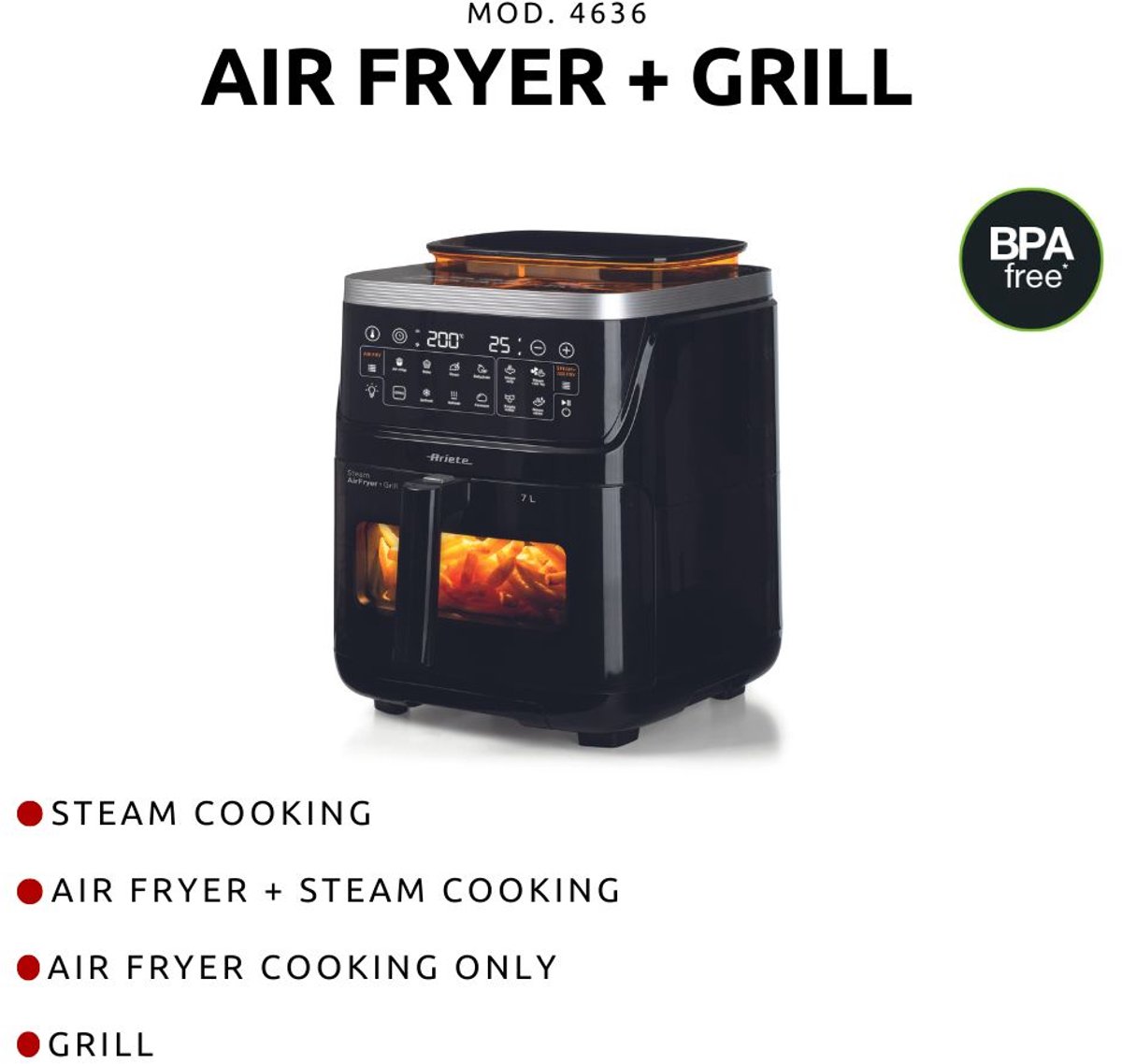 Ariete 4636/00 XXXL Airfryer Stoomoven 7L