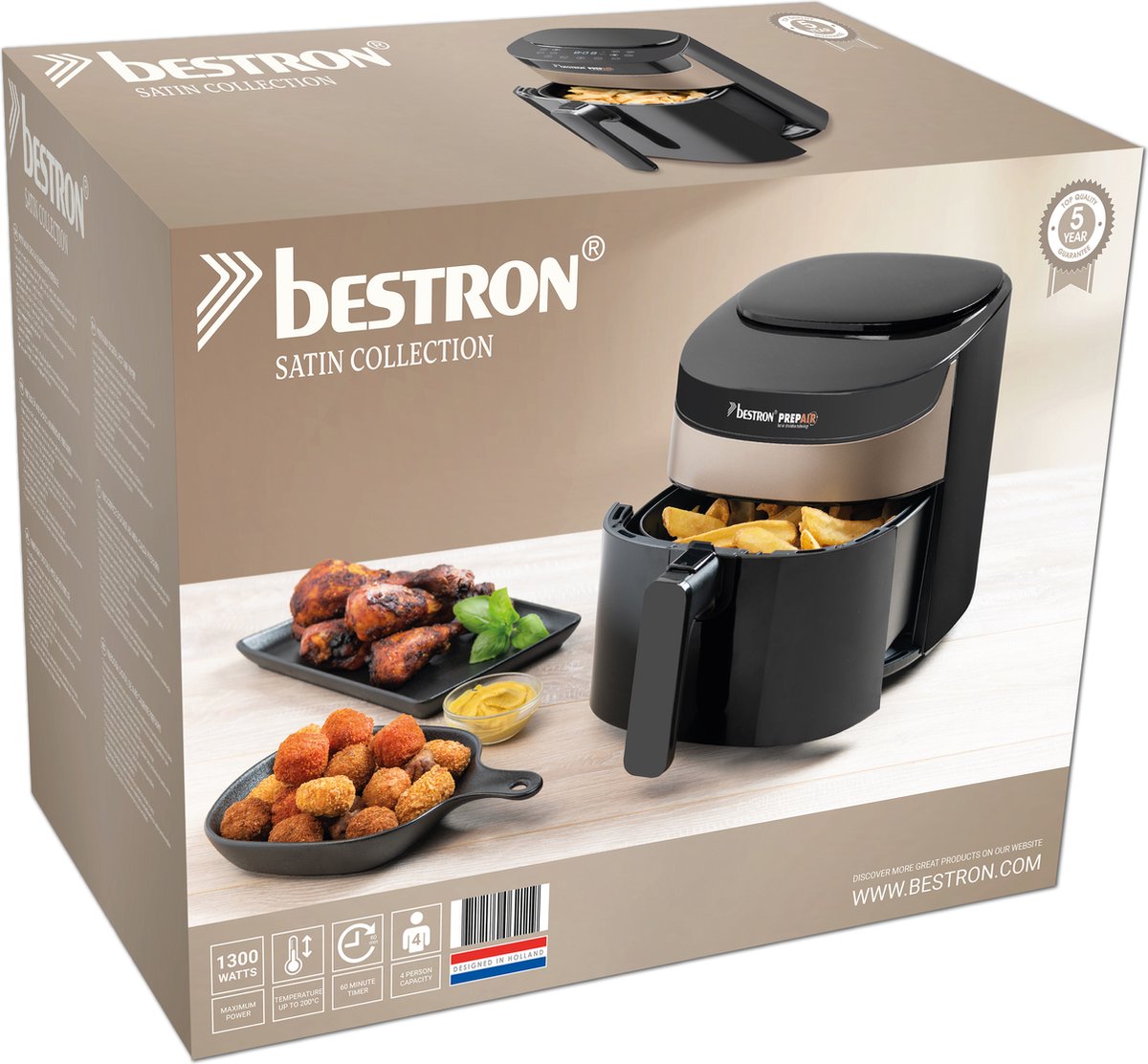 Bestron Airfryer digitale heteluchtfriteuse 4L Satin Collection beige
