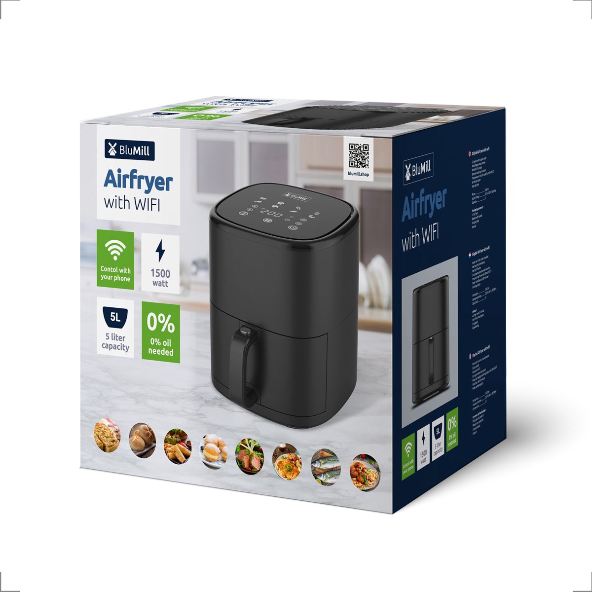 BluMill Digitale Airfryer 5L Touchscreen & App