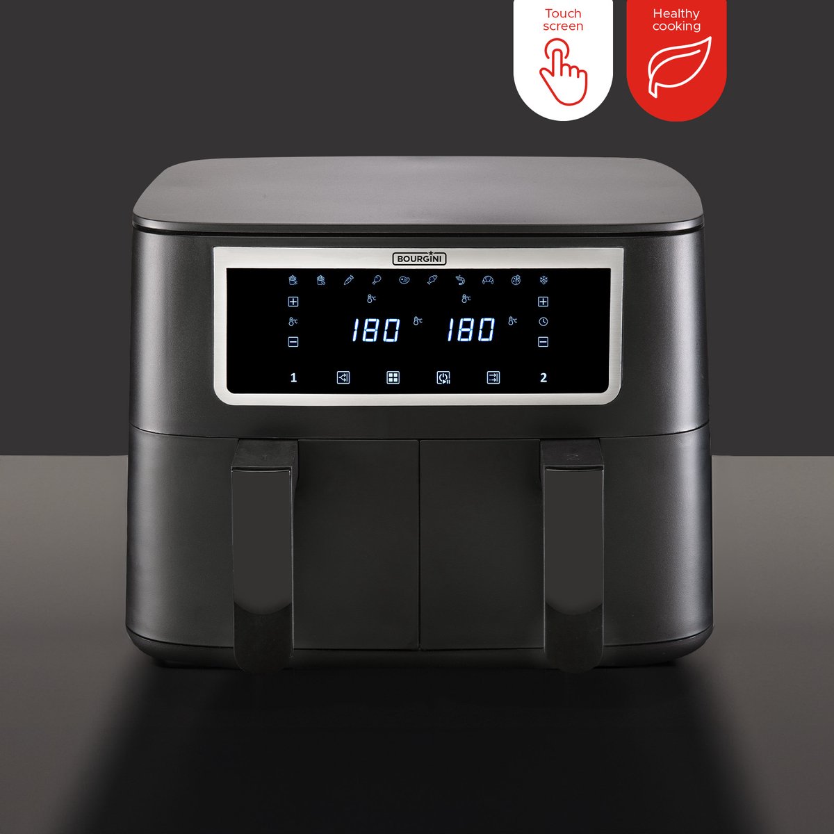 Bourgini Duo Airfryer XXL 2 x 4.0L Zwart