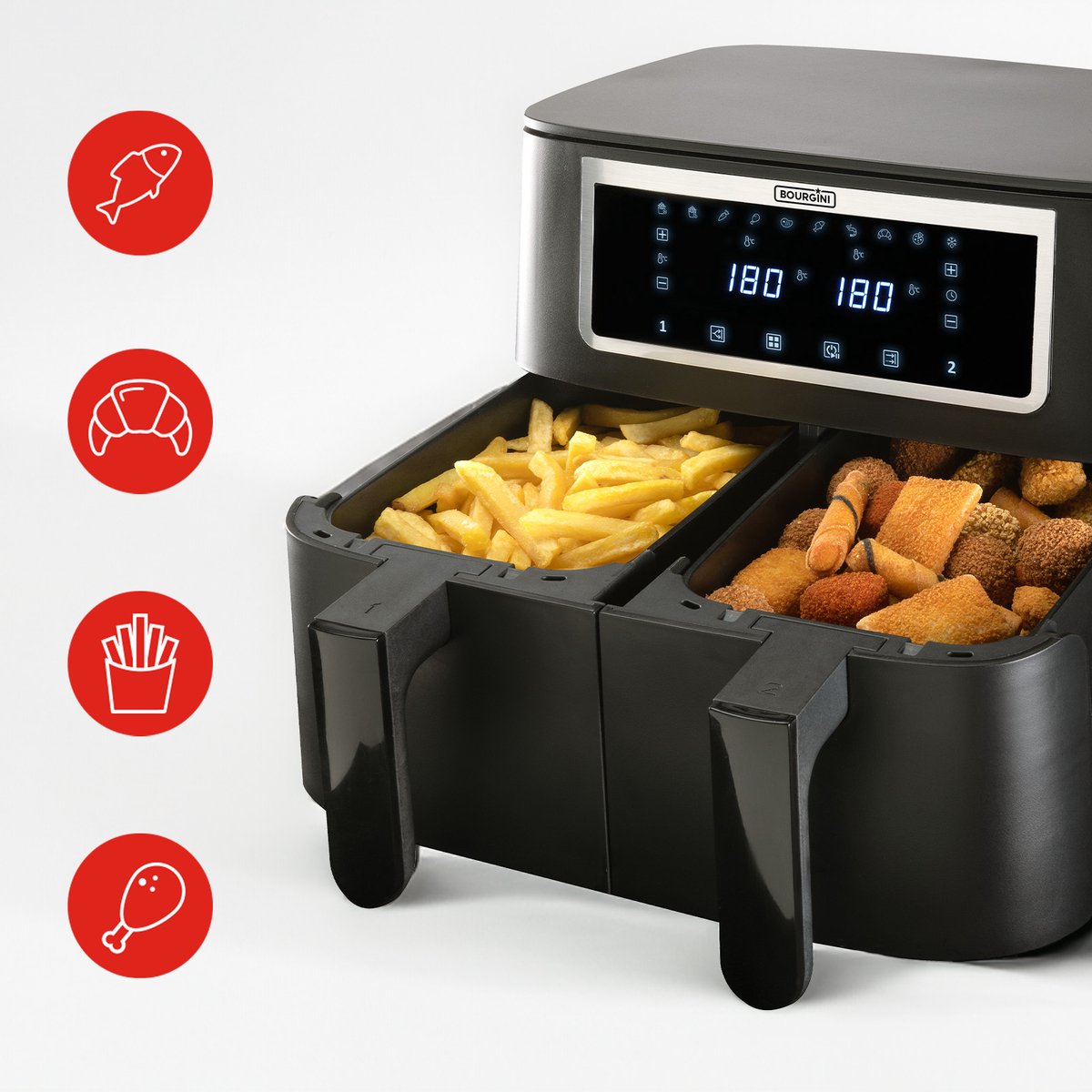 Bourgini Duo Airfryer XXL 2 x 4.0L Zwart