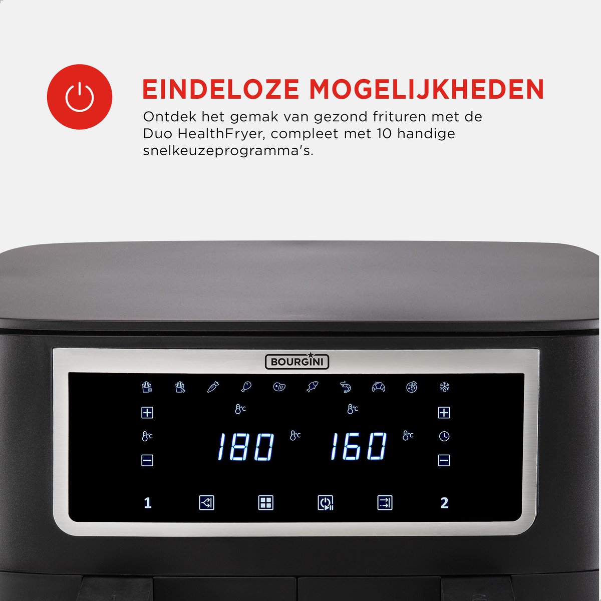 Bourgini Duo Airfryer XXL 2 x 4.0L Zwart