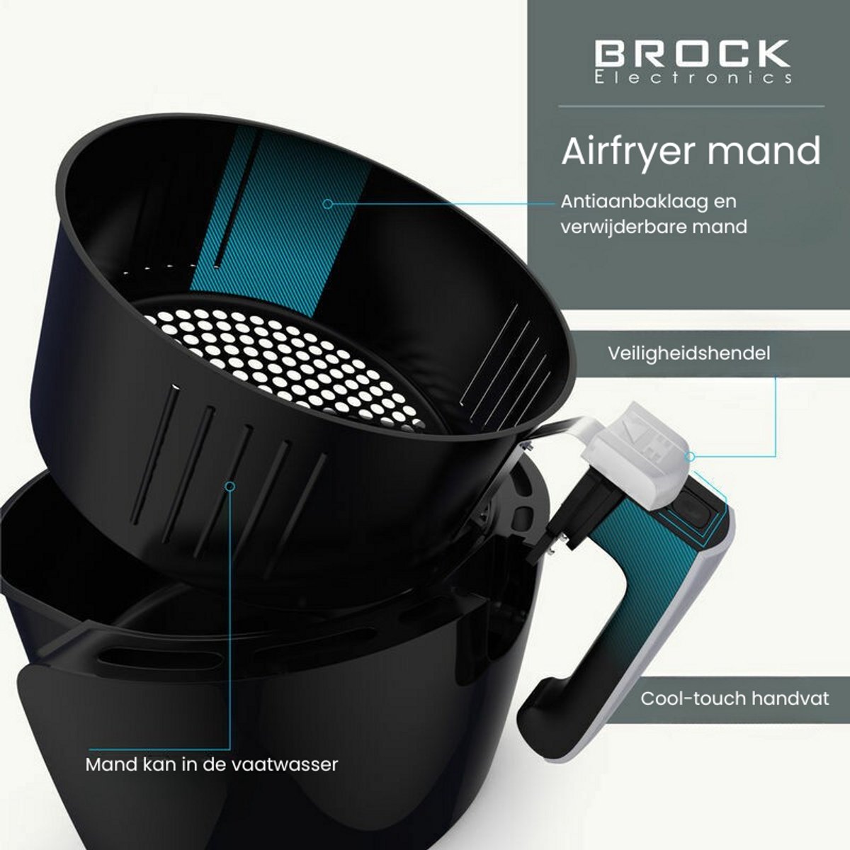 Brock Electronics Digitale Airfryer 3.5L Zwart
