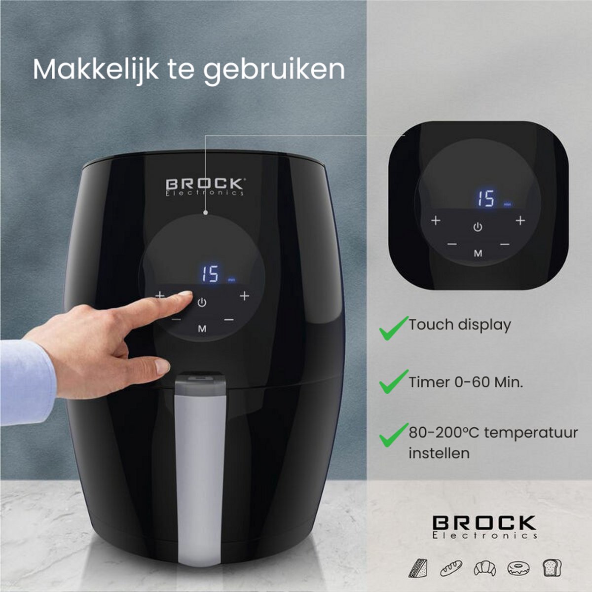 Brock Electronics Digitale Airfryer 3.5L Zwart