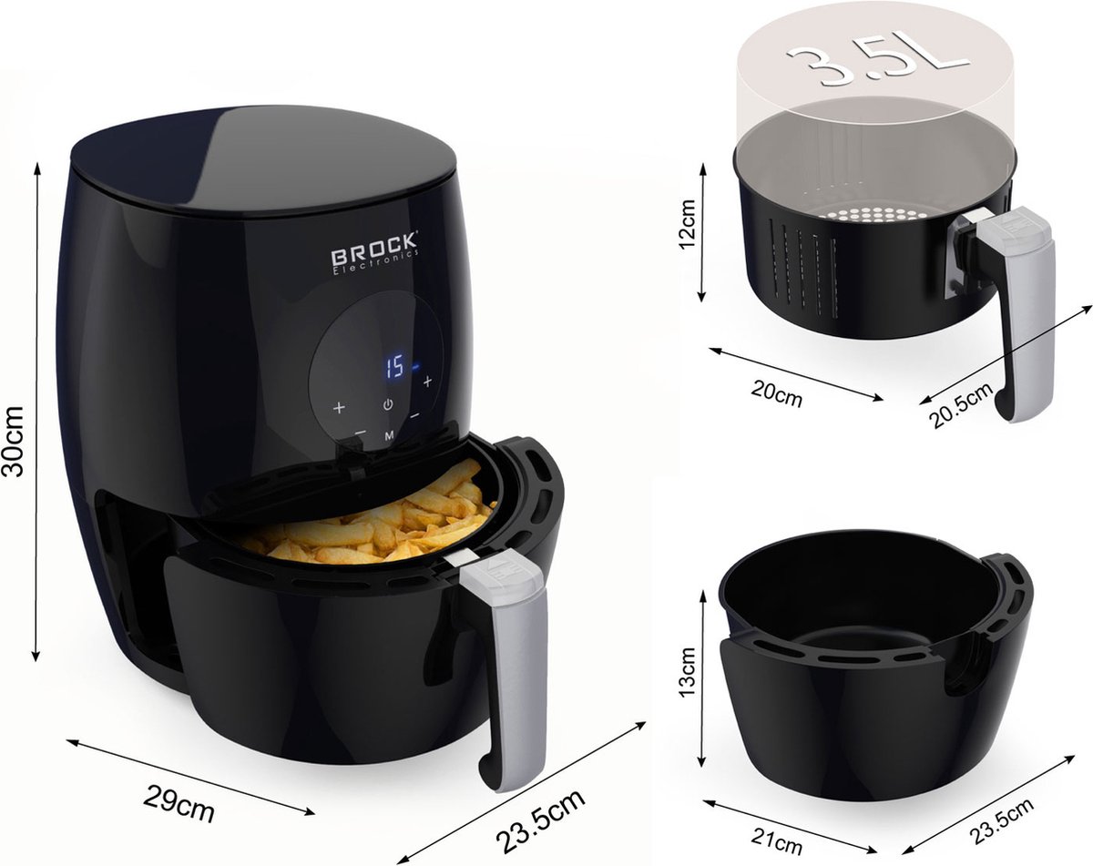 Brock Electronics Digitale Airfryer 3.5L Zwart