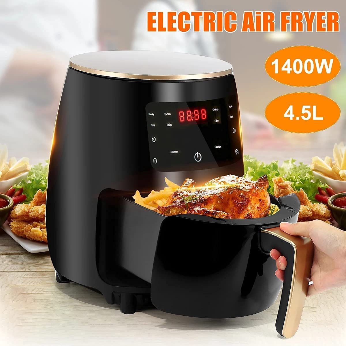Cheffinger Digitale Airfryer XL 4,5L Zwart-Goud