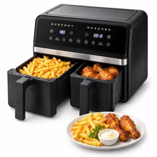 Cheqo® dubbele airfryer met twee gelijke manden