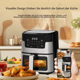 CHIWIN Airfryer 5L Heteluchtfriteuse Touchscreen RVS Veiligheidsglas
