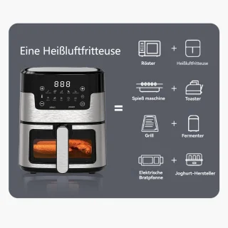 CHIWIN Airfryer 5L Heteluchtfriteuse Touchscreen RVS Veiligheidsglas