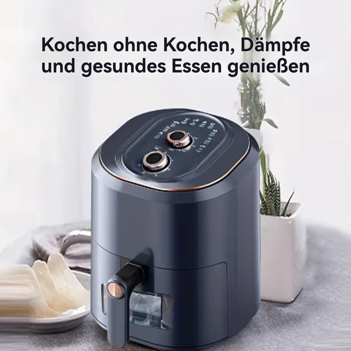 CHIWIN Airfryer 7.5L Donkerblauw met Draaiknoppen 1500W