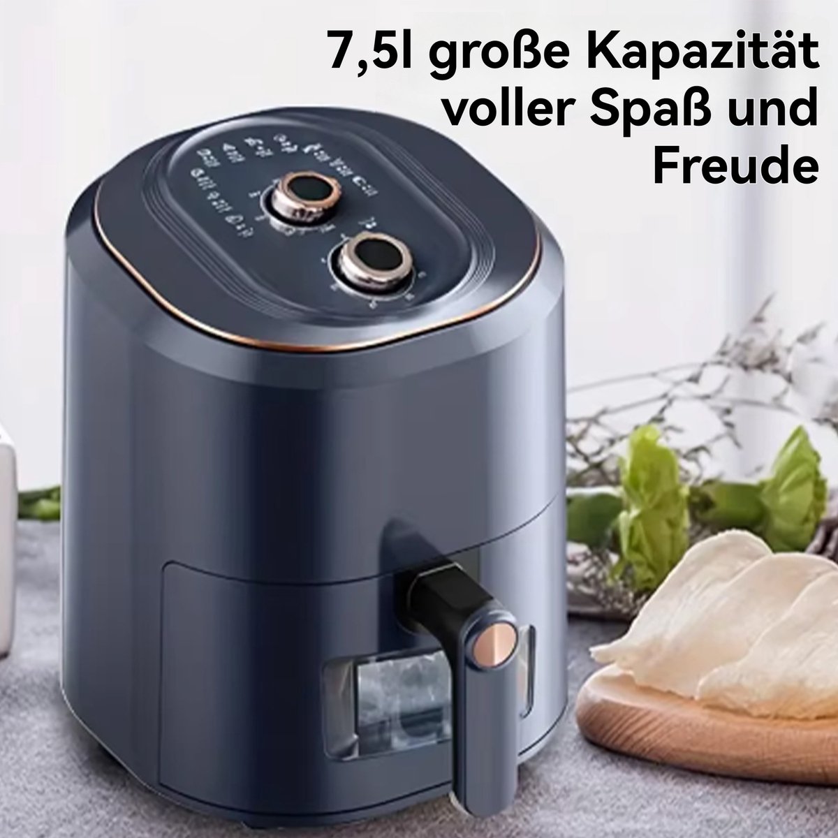 CHIWIN Airfryer 7.5L Donkerblauw met Draaiknoppen 1500W