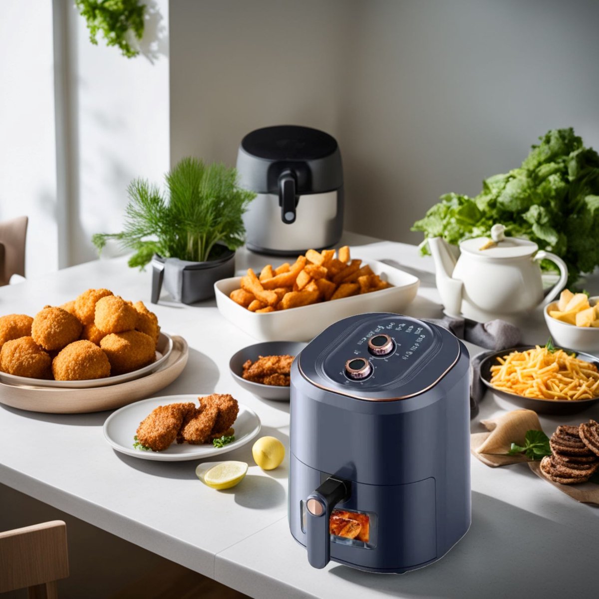 CHIWIN Airfryer 7.5L Donkerblauw met Draaiknoppen 1500W