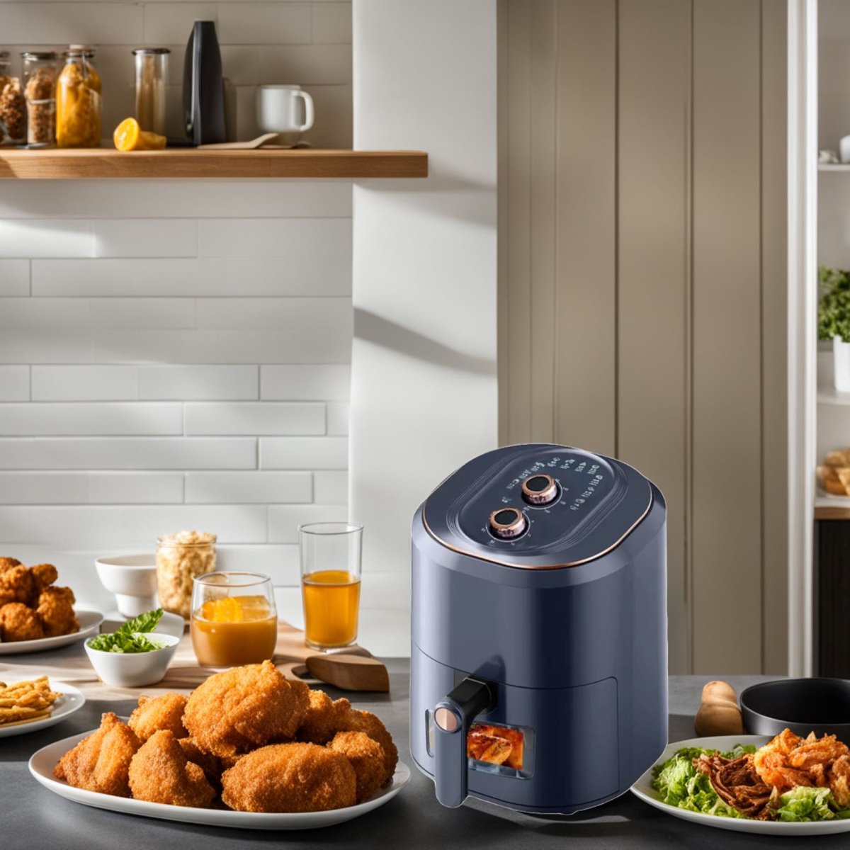 CHIWIN Airfryer 7.5L Donkerblauw met Draaiknoppen 1500W