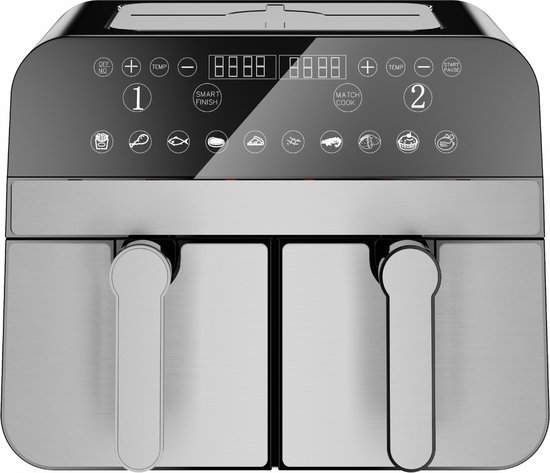 Comfy Nest CN-AFD45NS Dubbele Airfryer XXL 9L Zwart/Zilver