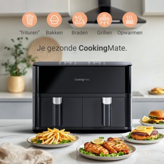 Wat vinden we goed aan de CookingMate Dubbele Airfryer 2x4,5L Zwart