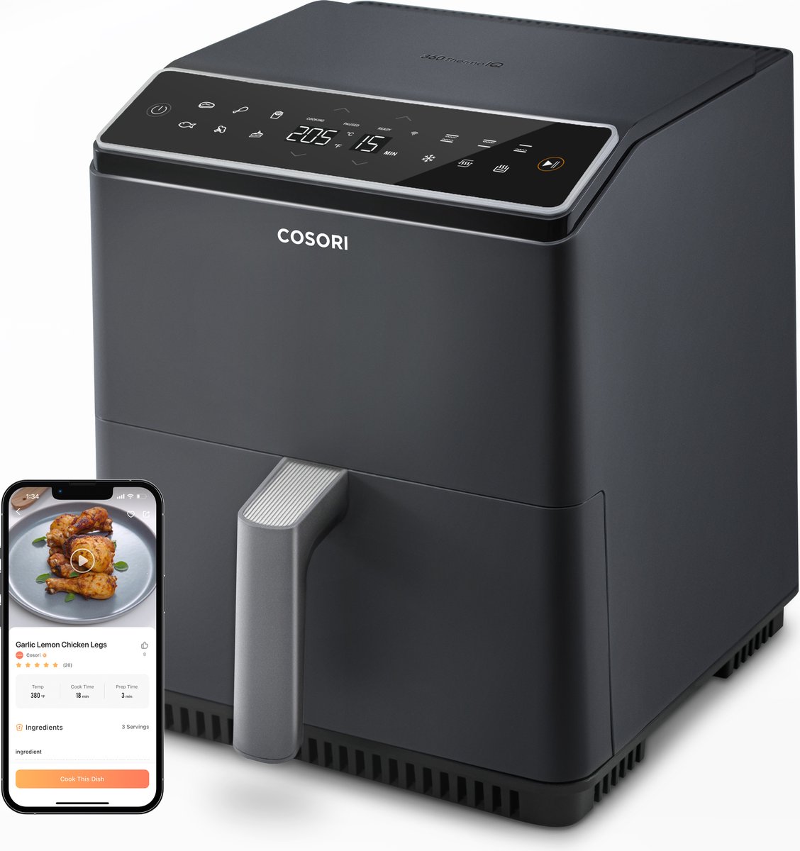 Cosori Dual Blaze II Airfryer XXL 6.4L Antraciet
