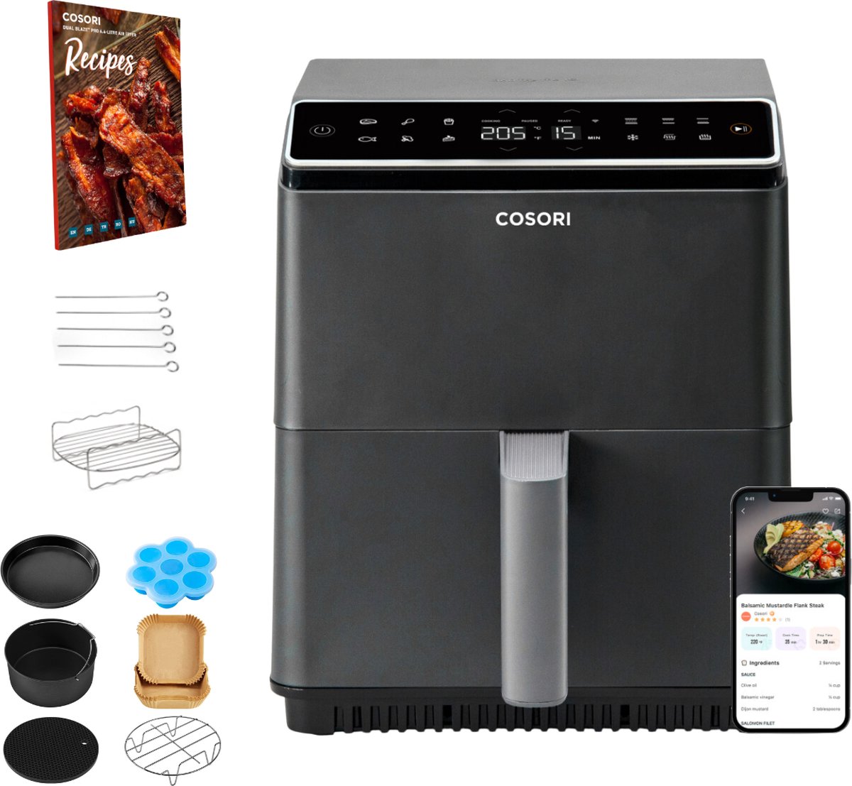 Cosori Dual Blaze II Airfryer XXL Antraciet met Accessoires