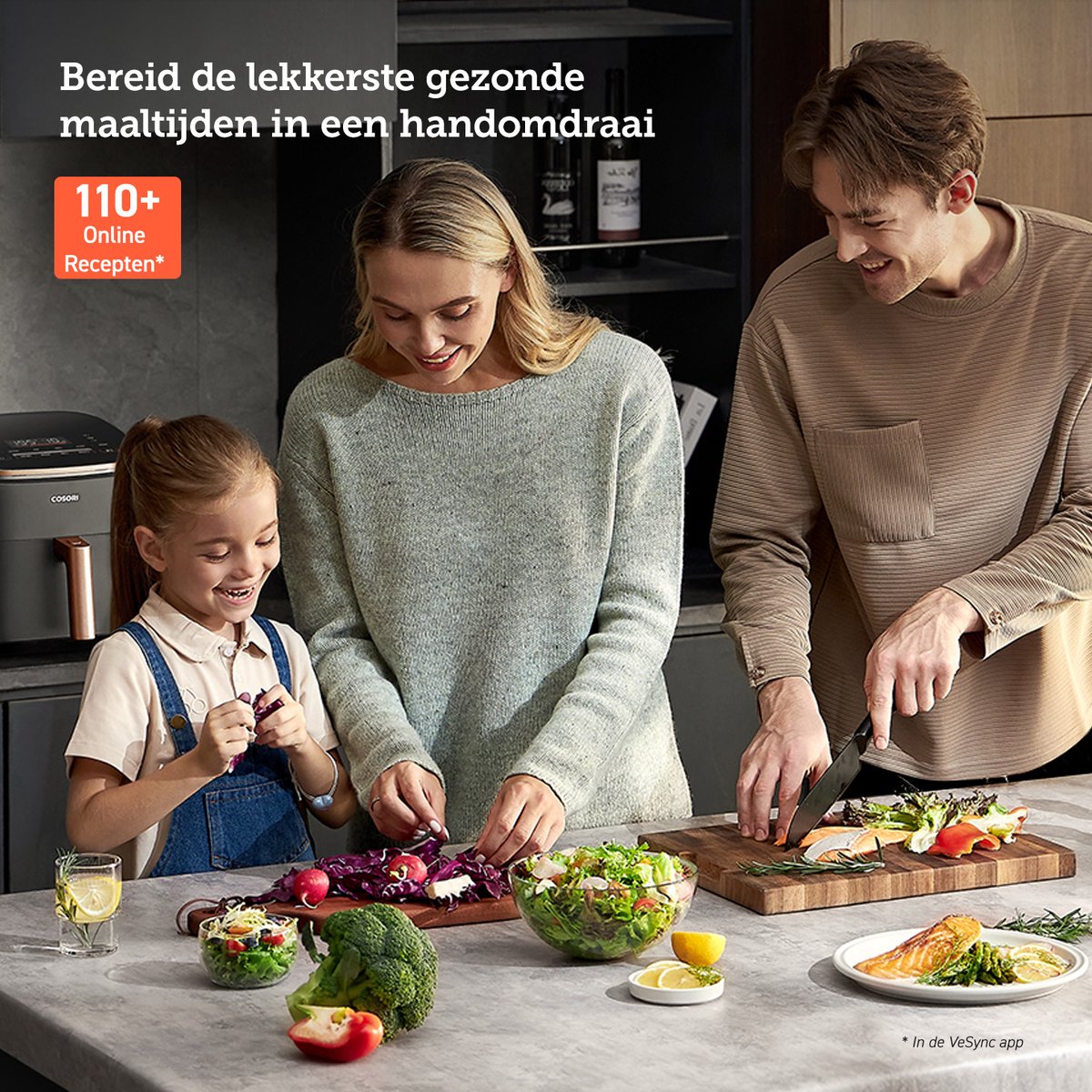 Cosori TurboBlaze XXL Airfryer 6L Rosé Goud/Zwart inclusief Accessoires