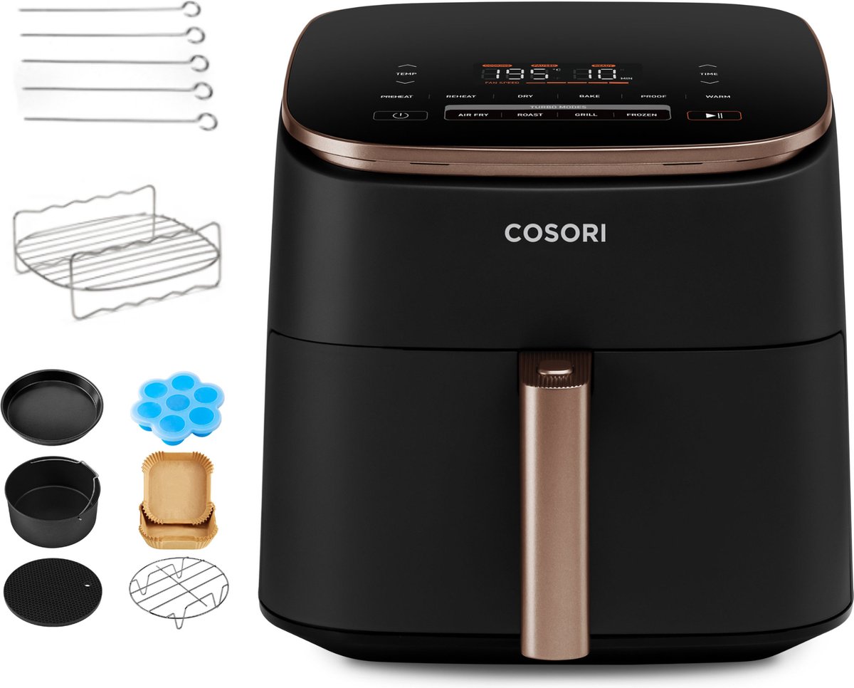 Cosori TurboBlaze XXL Airfryer 6L Rosé Goud/Zwart inclusief Accessoires