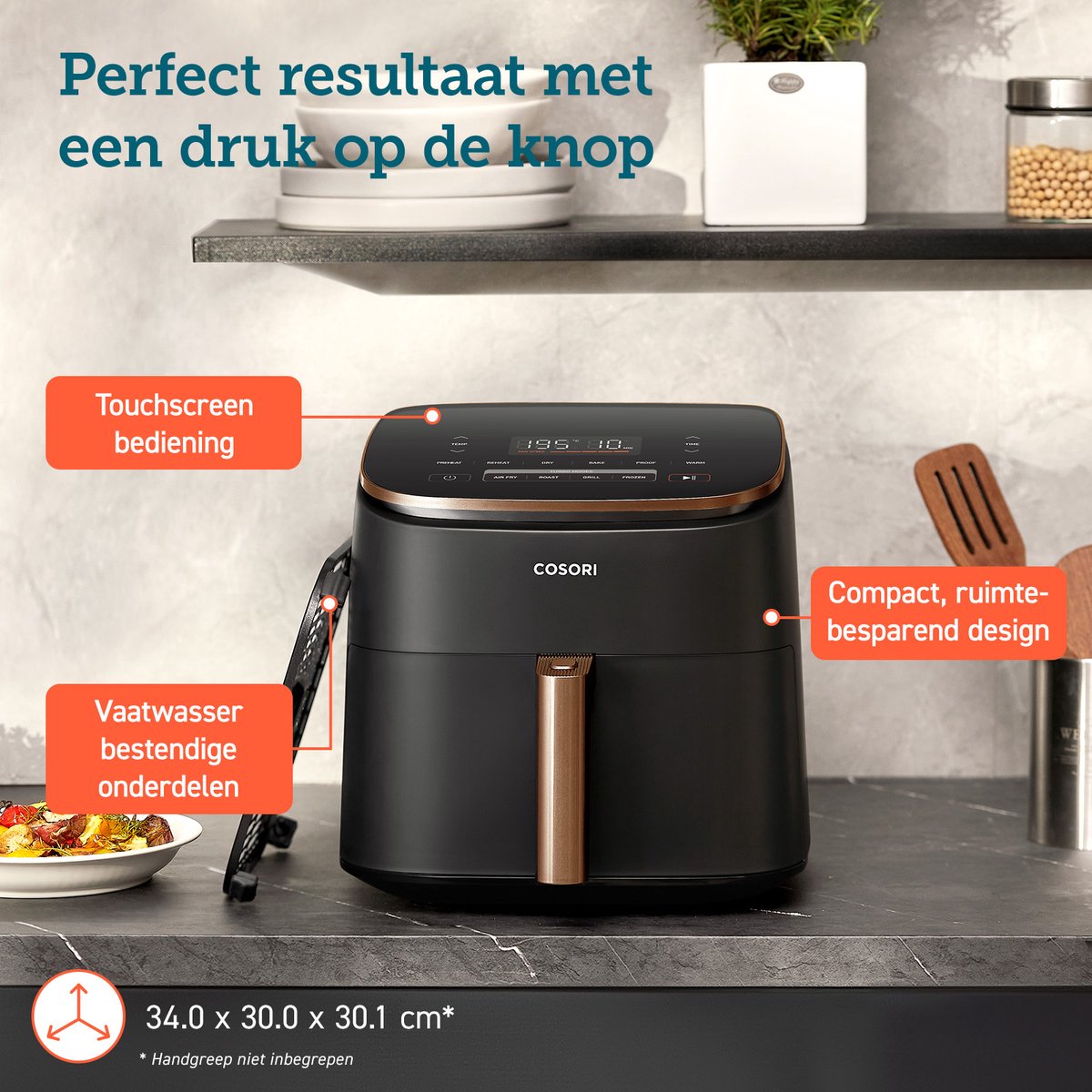 Cosori TurboBlaze XXL Airfryer 6L Rosé Goud/Zwart inclusief Accessoires