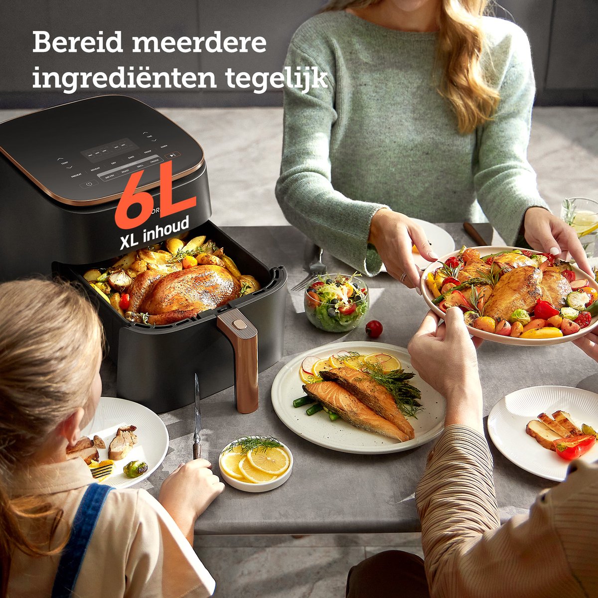 Cosori TurboBlaze XXL Airfryer 6L Rosé Goud/Zwart inclusief Accessoires