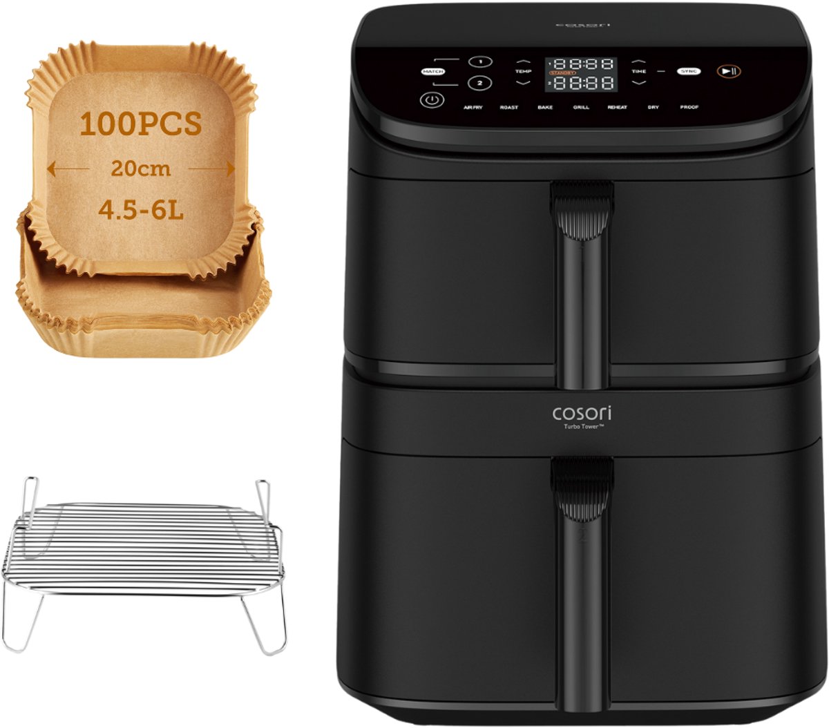Cosori XXL Airfryer Turbo Tower 10.8L dual manden