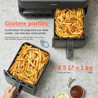Cosori XXL Dual Basket Airfryer 8.5L Zwart