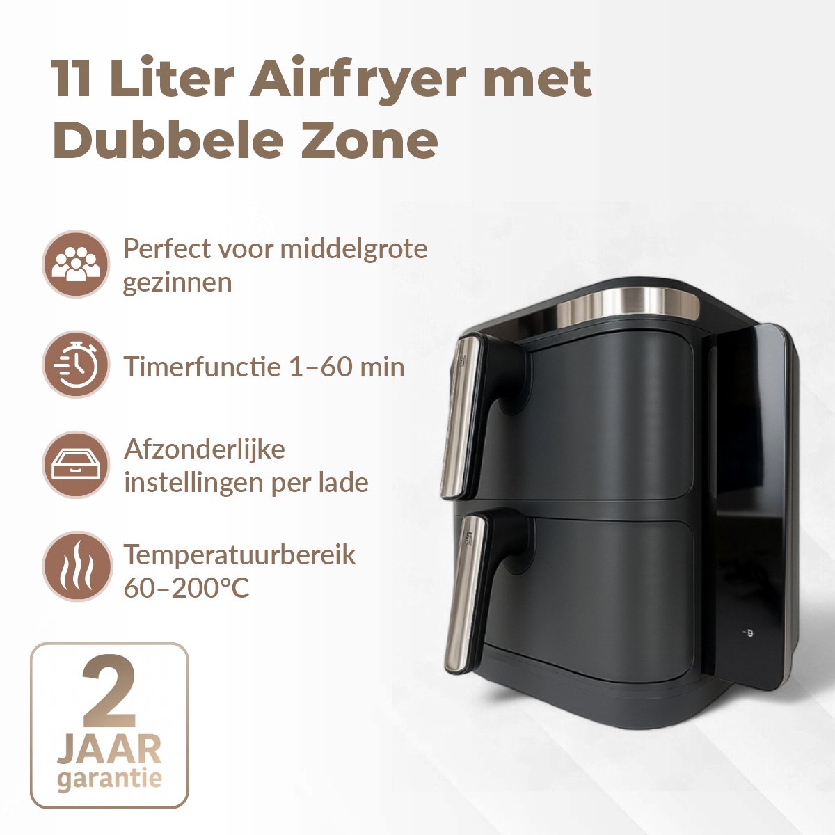 DCG Airfryer XXL met dubbele lades 11L grijs