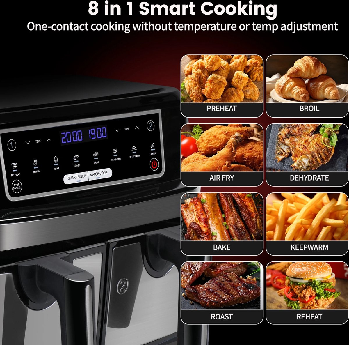 Digitale Airfryer 9L Zwart met 2 Lades en Grillrack