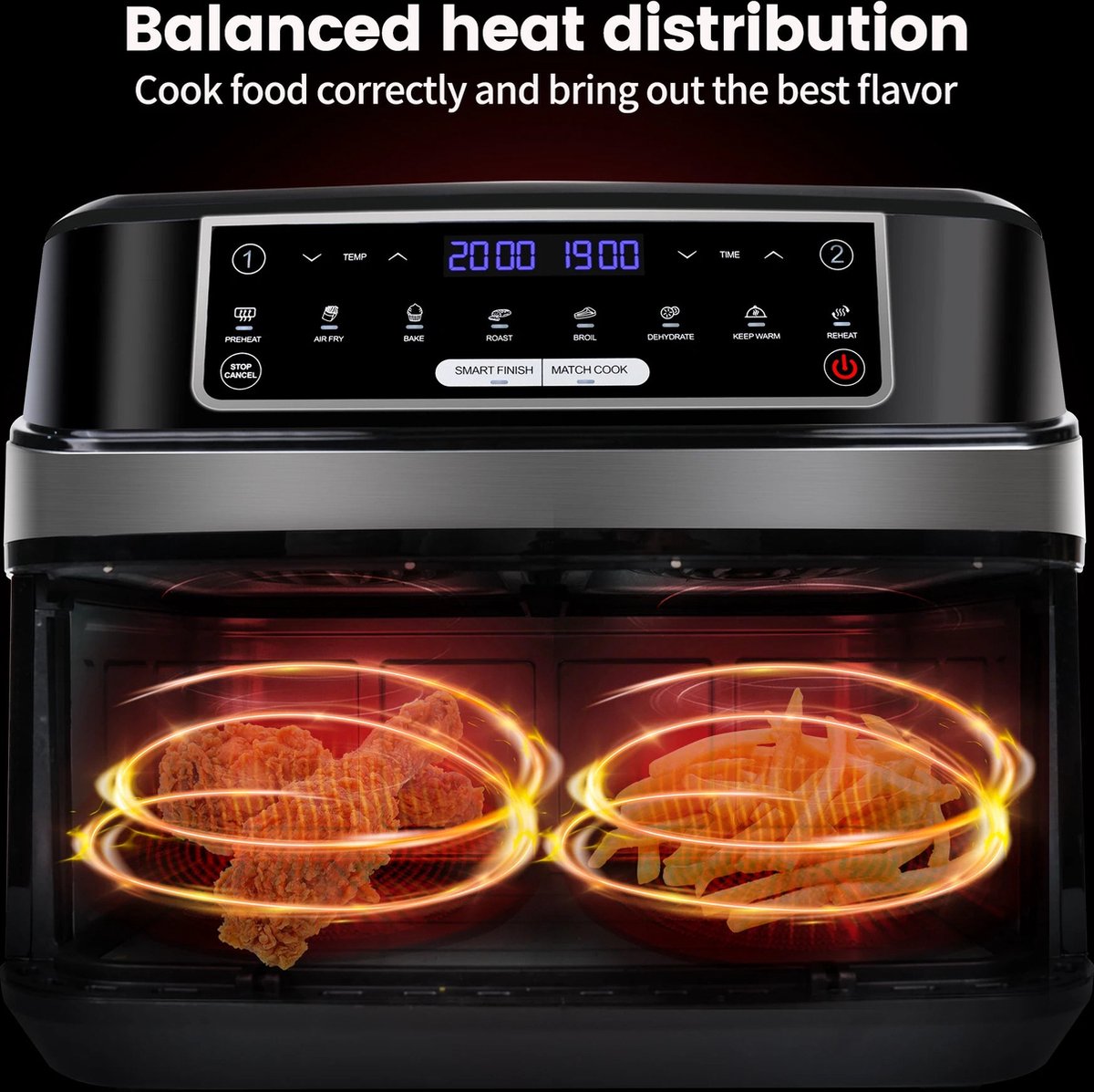 Digitale Airfryer 9L Zwart met 2 Lades en Grillrack