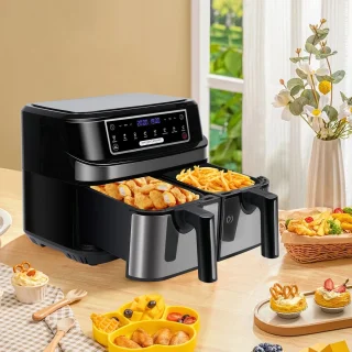 Digitale Airfryer 9L Zwart met 2 Lades en Grillrack