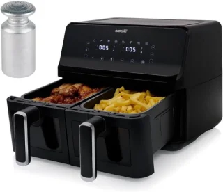 Digitale heteluchtfriteuse met dubbele mand, 8 liter, zwart
