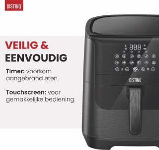 DistinQ AirFryer 6,5L 1800W Zwart met Accessoires