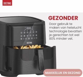 DistinQ AirFryer 6,5L 1800W Zwart met Accessoires