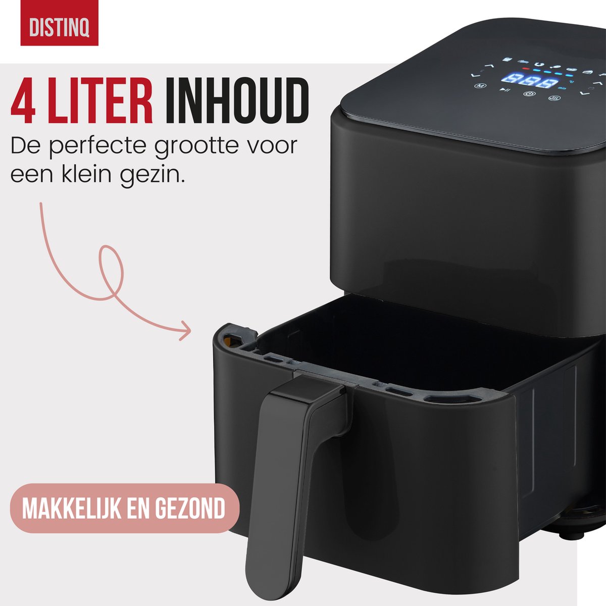 DistinQ Airfryer Compact 4L Zwart