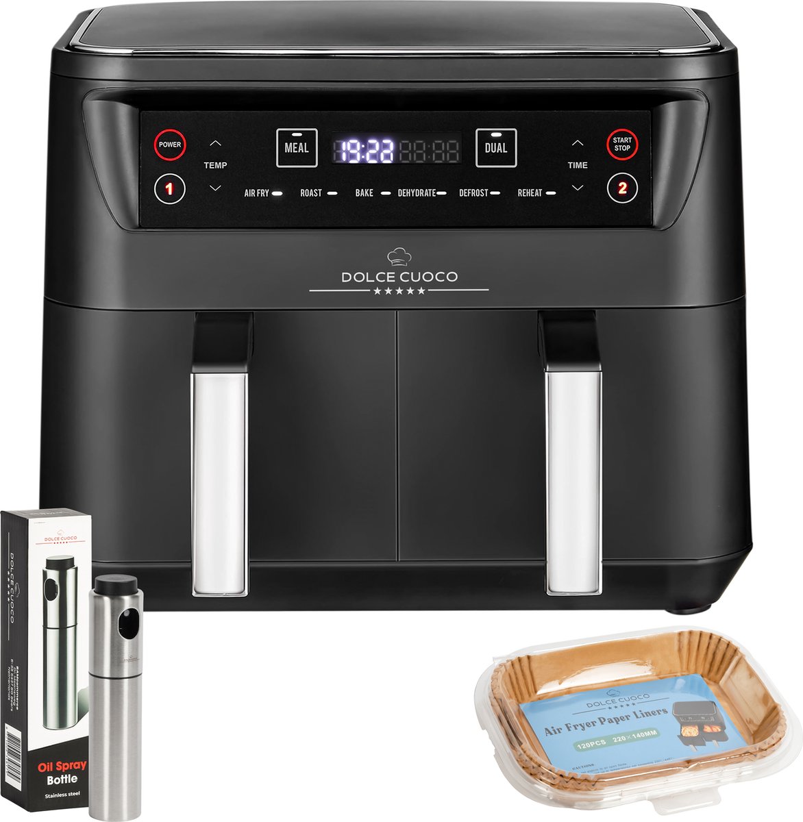 De Dolce Cuoco Dubbele Airfryer XXL in één oogopslag