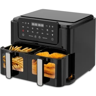 Dubbele Airfryer heteluchtfriteuse XXL 10 liter zwart