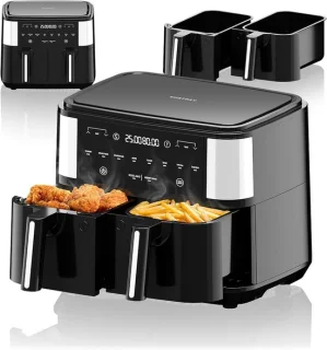 Dubbele airfryer met 2 manden, 9 liter, zwart