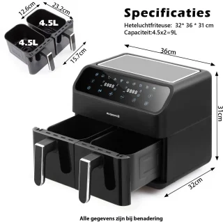 Dubbele Airfryer XXL 901A (2×4,5L)