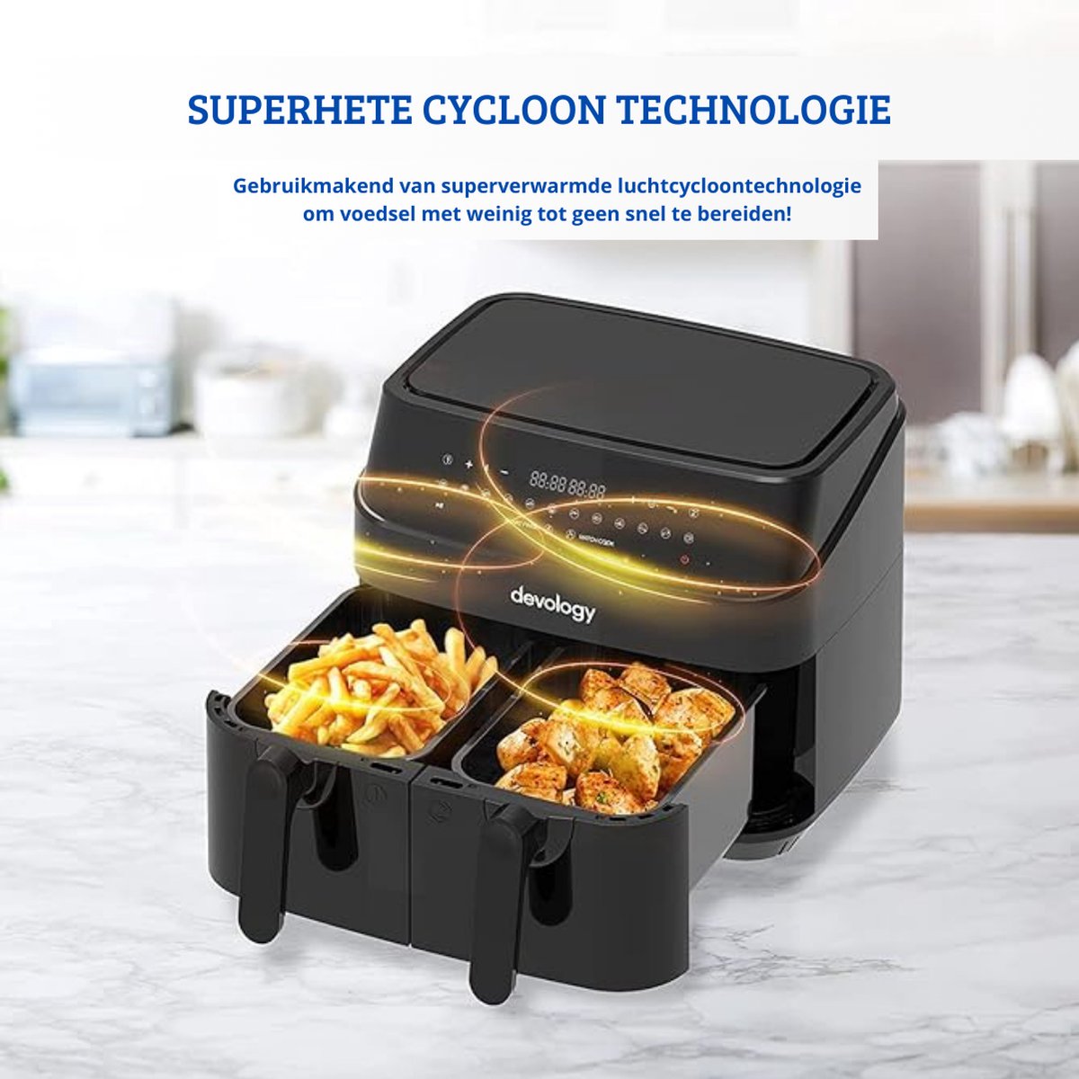Dubbele Airfryer XXL met Onafhankelijke Kookzones en LED-Display