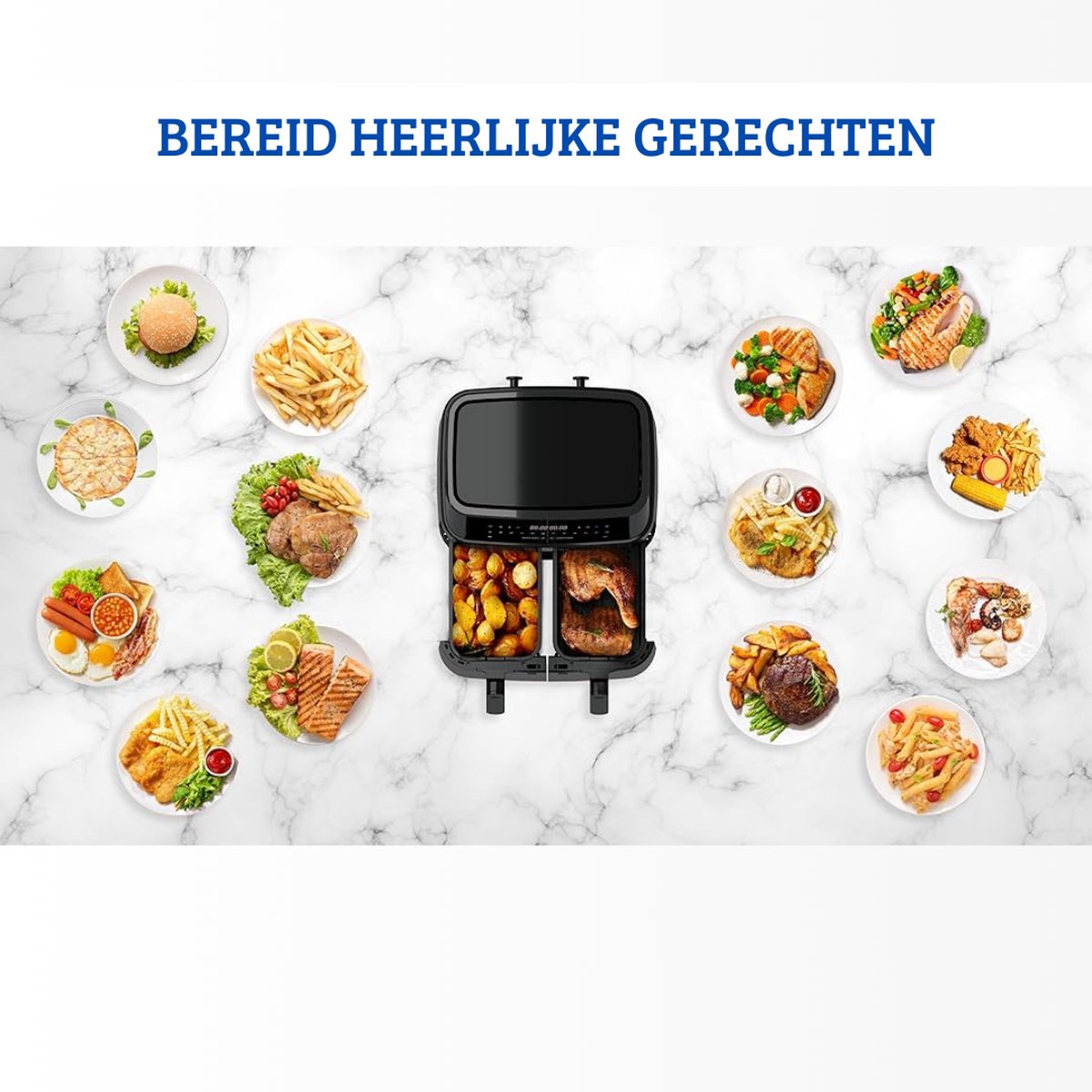 Dubbele Airfryer XXL met Onafhankelijke Kookzones en LED-Display