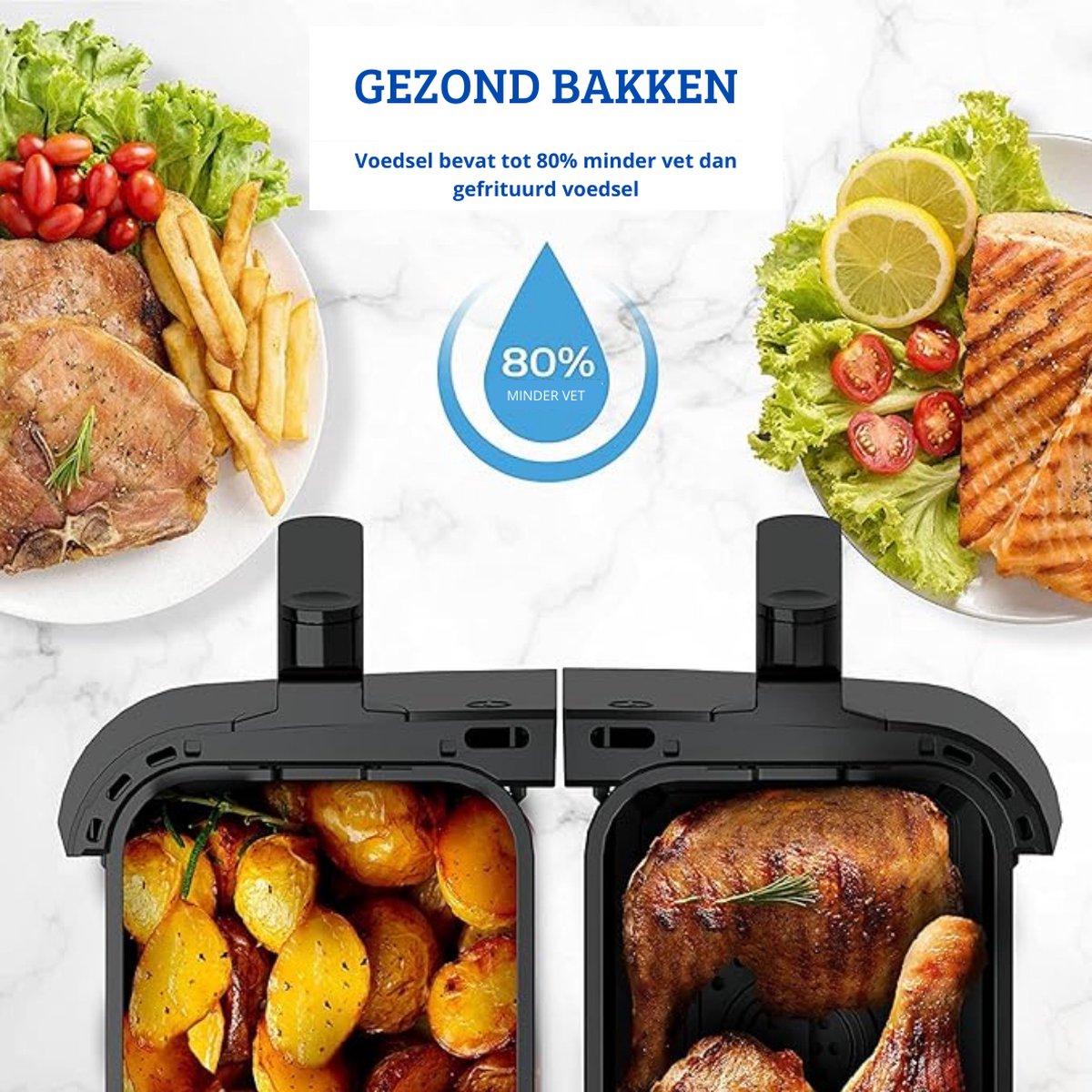 Dubbele Airfryer XXL met Onafhankelijke Kookzones en LED-Display