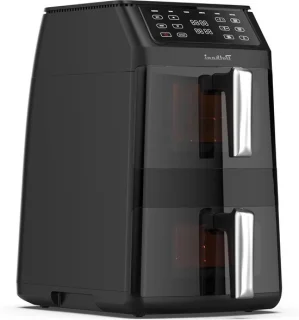 Dubbele heteluchtfriteuse 11 liter zwart zilver
