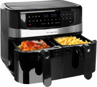 Dubbele heteluchtfriteuse 2x 45 liter zwart
