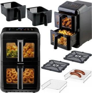 Dubbele kamer heteluchtfriteuse (airfryer), 116 liter, zwart