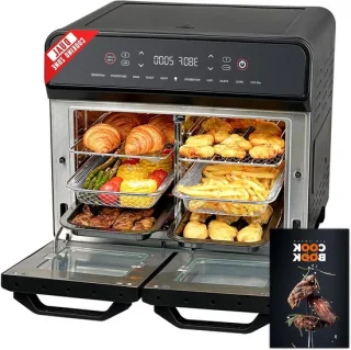 Dubbele zone luchtfriteuse - digitale mini oven - 24 kwarts - zwart